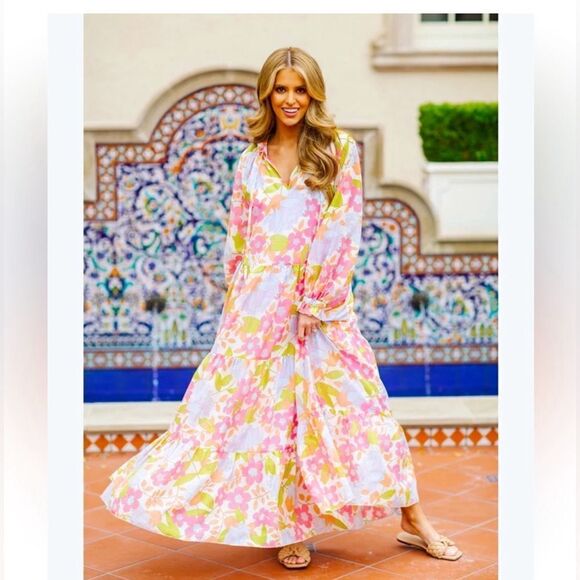 J. Marie The Ava Mae Long Sleeve Maxi Dress in Multi Floral - Picture 1 of 6
